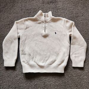 RALPH LAUREN POLO Kids Sweater Size 6 Cream Pullover 1/4 Zip Logo Designer